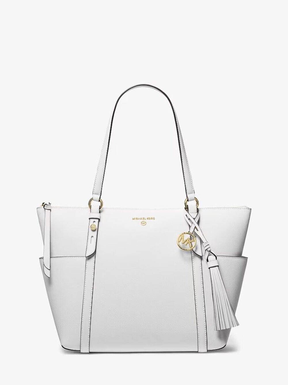 Michael Kors Sullivan Small Saffiano Leather Top-Zip Tote Bag In Optic White